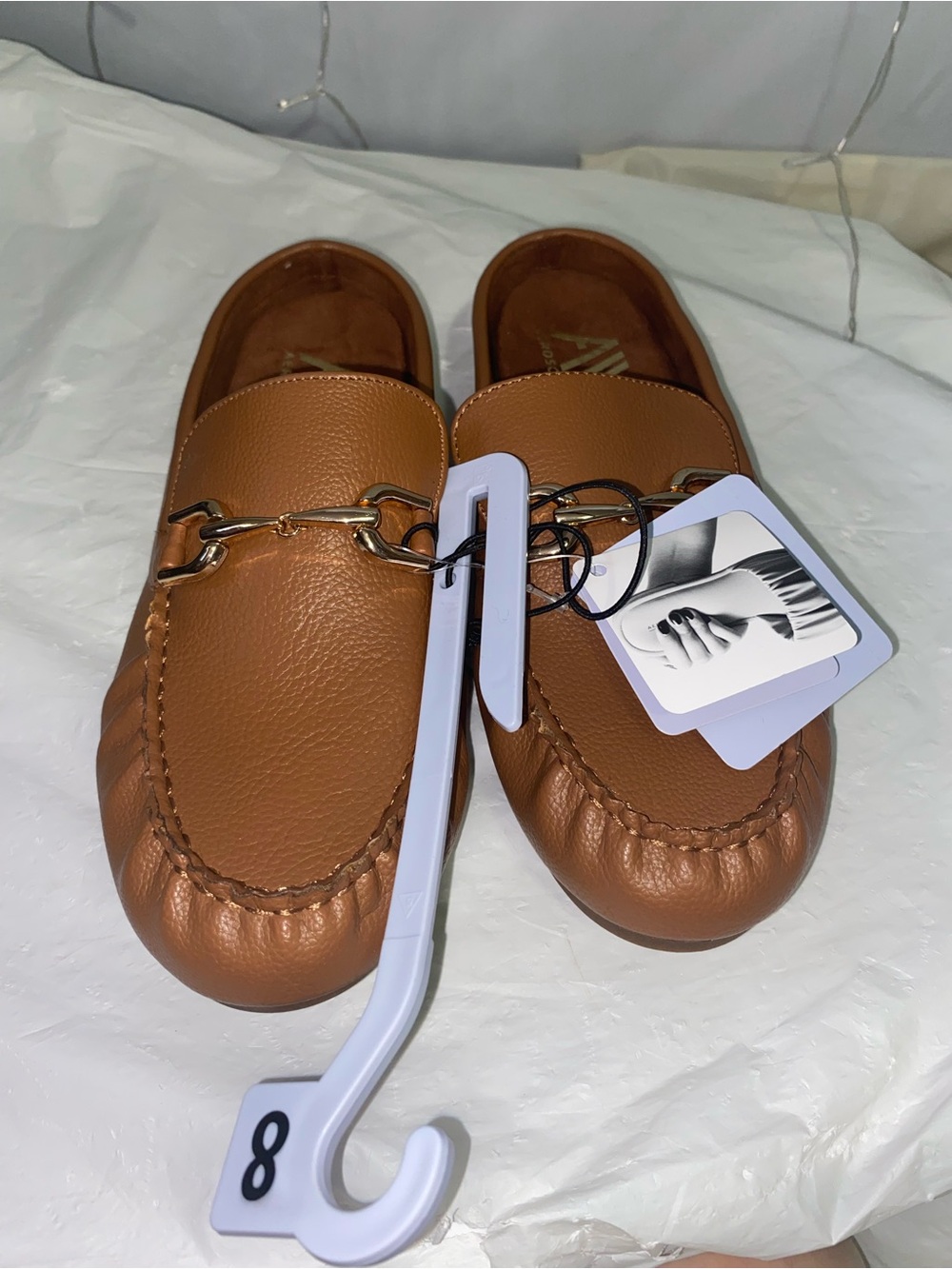 Women Tan Slip-On Leather Loafers with Metal Bit